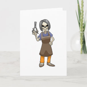 Carte Squelette en tant que coiffeur avec des ciseaux