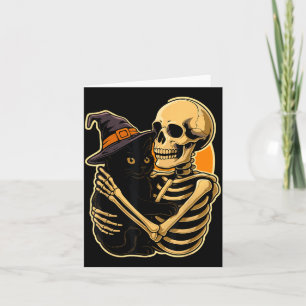 Carte Squelette étreignant un chat noir Halloween sorciè