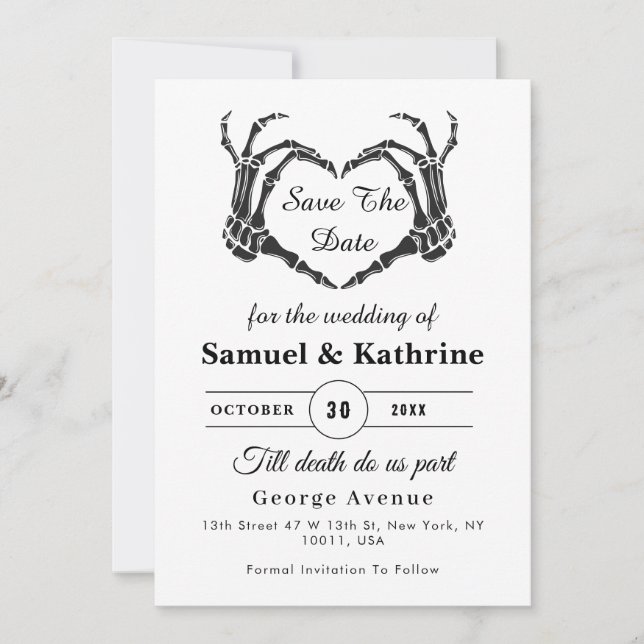 Carte Squelette gothique Main Halloween Mariage Date de  (Devant)