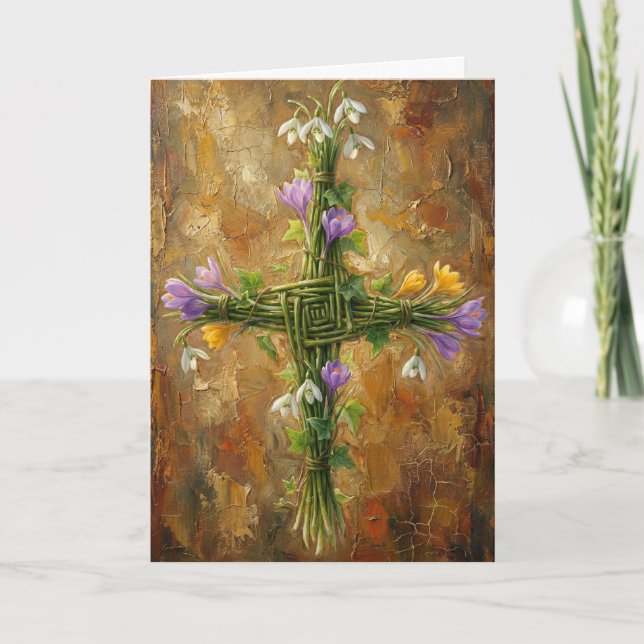 Carte St Brigid Cross Green Rushes Crocus Imbolc Art (Devant)