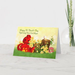Carte St. David's Day Greeting Cute Dragon & Daffodills
