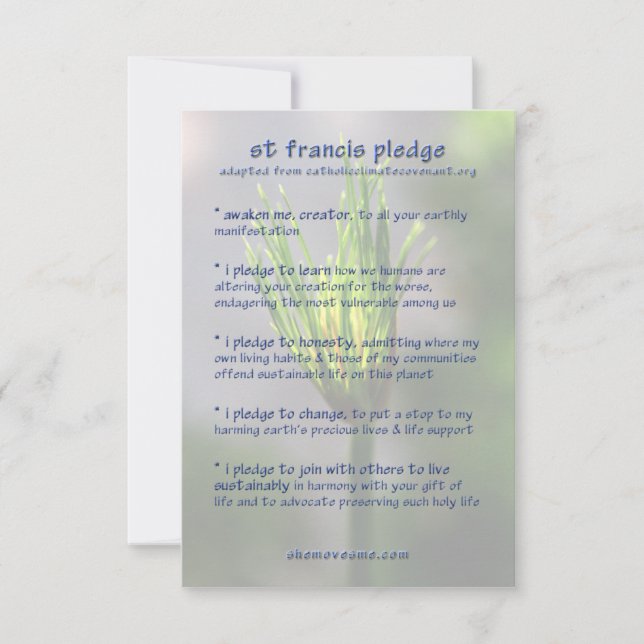 Carte St Francis Pledge / Earth Charter (Devant)