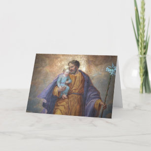 Carte St. Joseph Bébé Jésus Croix Lys