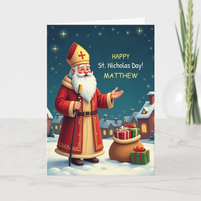 Carte St Nicholas Day Customizable Name Smiles Wishes (Devant)