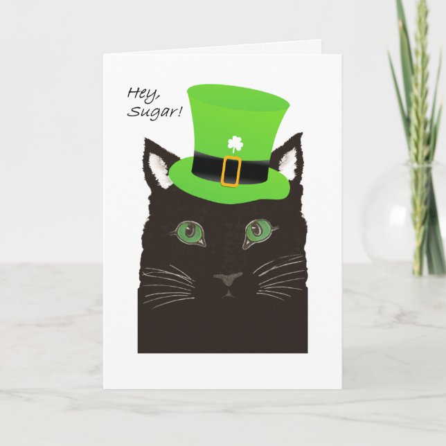 Carte St Paddy's Day, Hey Sugar, Chérie, Chat avec Casqu (Devant)