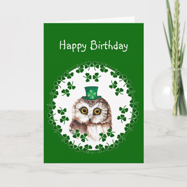Carte St. Patrick's Day Anniversaire Chouette de la chan (Devant)