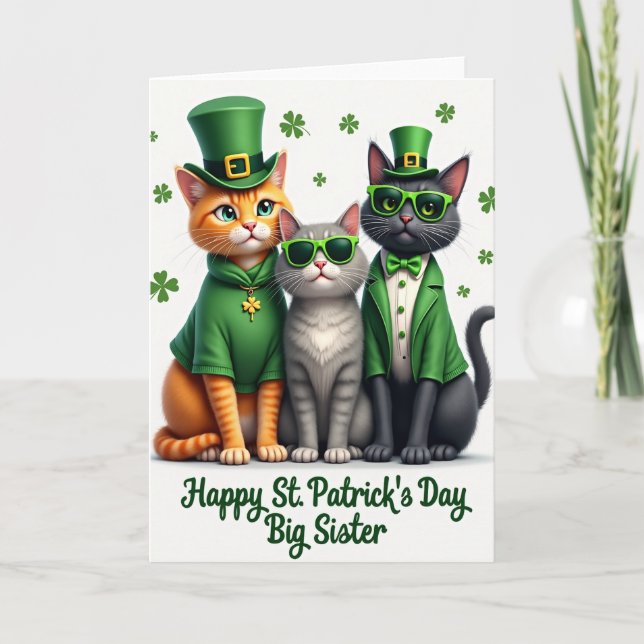 Carte St Patricks Day Cats Big Sister Card (Devant)