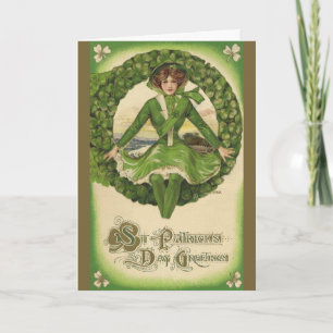 Carte St. Patrick's Day vintage, Wreath with Irish Lass