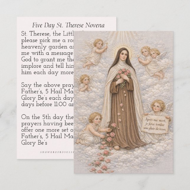 Carte St. Therese 5 Day Novena Prayer Catholic (Devant / Derrière)