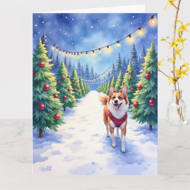Carte Staffordshire Bull Terrier at Christmas Tree Farm  (Fleur jaune)
