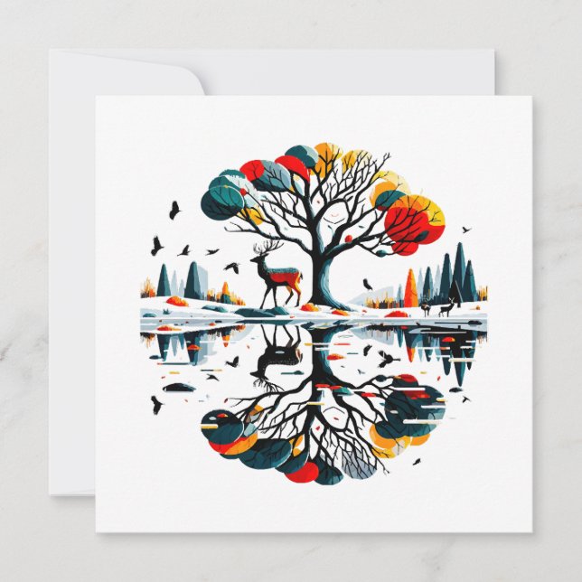 Carte Stag majestueux dans la forêt hivernale de neige (Devant)
