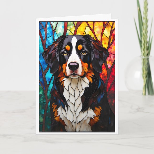 Carte Stained Glass Style Bernese Mountain Dog (Devant)