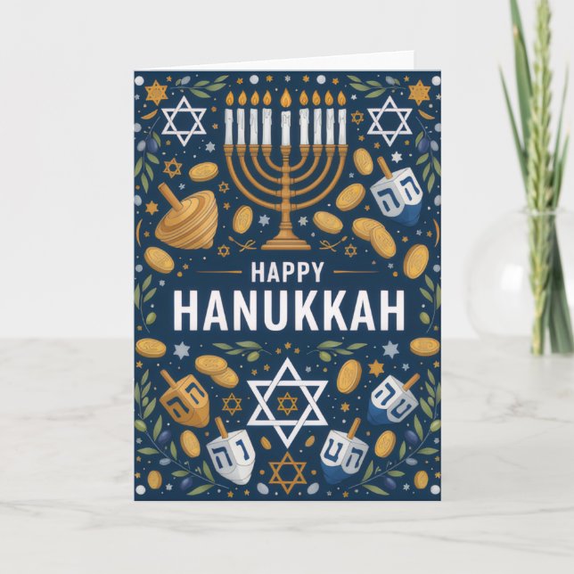 Carte Star of David Menorah Pattern – Happy Hanukkah (Devant)