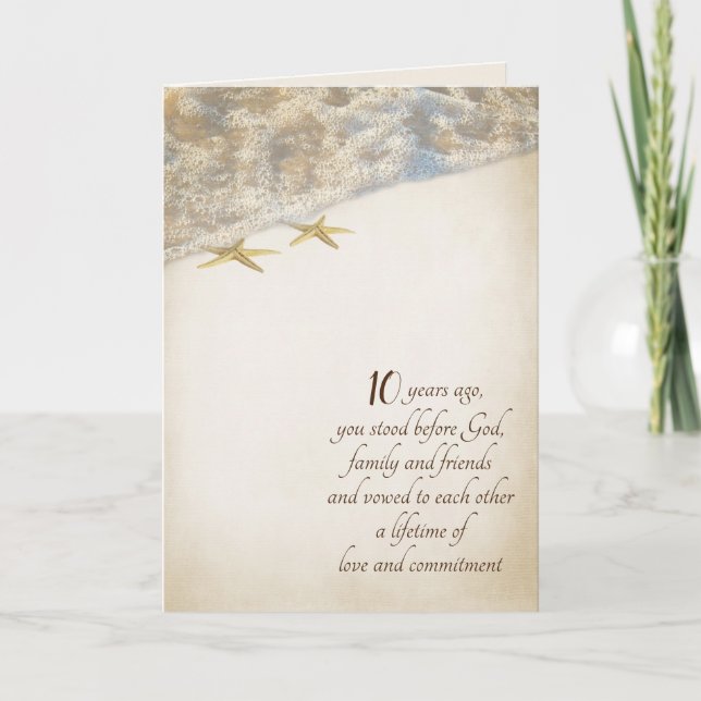 Carte Starfish On Beach for 10th Anniversary Card (Devant)