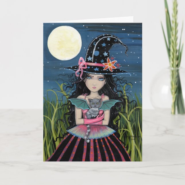 Carte Starry Eyed Witch and Cat Card (Devant)
