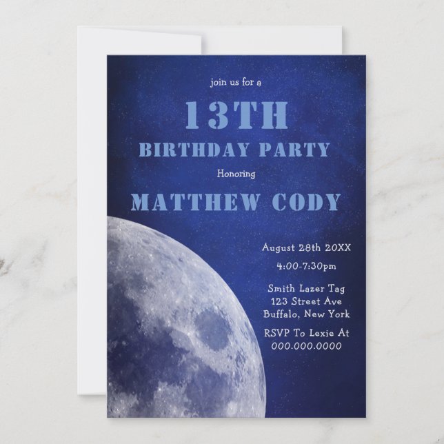 Carte Starry Galaxy Moon 13e anniversaire fête (Devant)