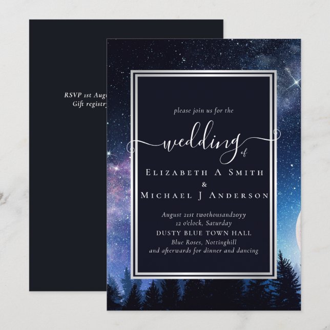 Carte Starry Night Midnight Stars Budget Mariage (Devant / Derrière)