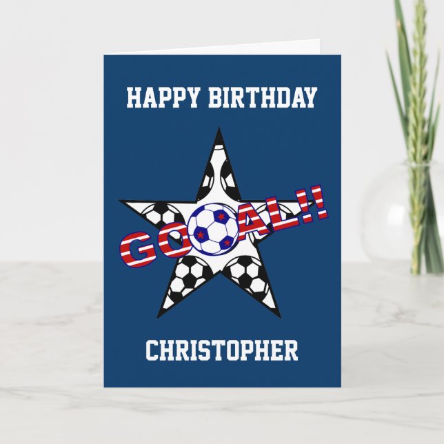 Carte Stars and Stripes Soccer Goal Joyeux anniversaire (Devant)