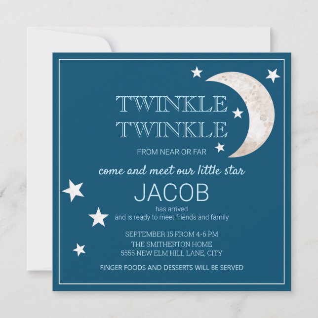 Carte Stars Moon Navy Blue Twinkle Little Star Sip Voir (Devant)