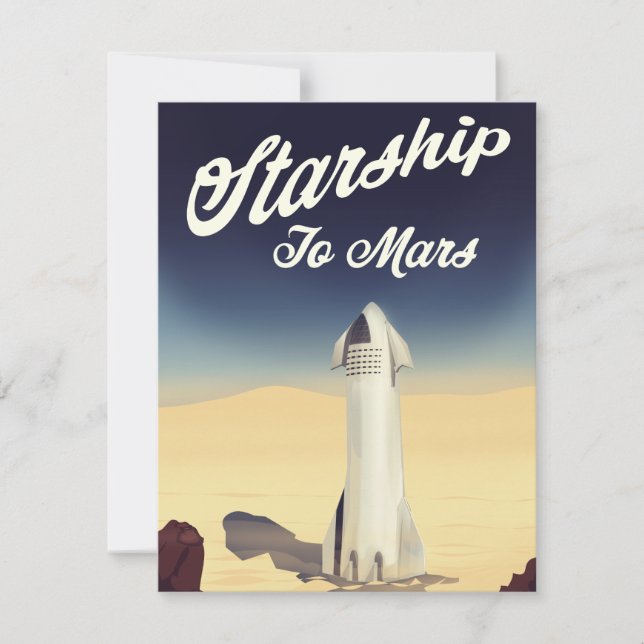 Carte Starship to Mars Voyage spatial de style vintage. (Devant)