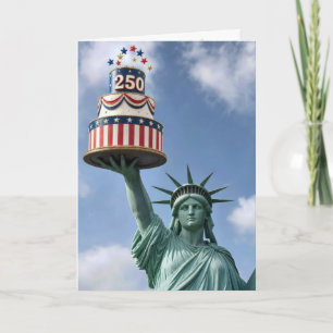 Carte Statue de la Liberté tenant un gâteau d'anniversai