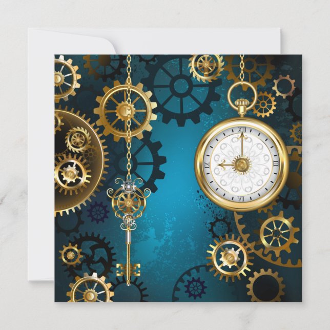 Carte Steampunk Arrière - plan turquoise avec Gears (Devant)