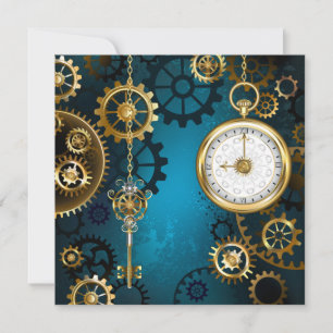 Carte Steampunk Arrière - plan turquoise avec Gears