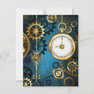 Carte Steampunk Arrière - plan turquoise avec Gears