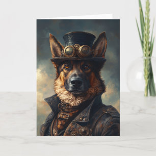 Carte Steampunk Chien berger allemand en haut du chapeau