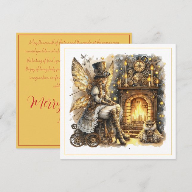 Carte Steampunk Christmas – Fairy by the Fireplace  (Devant / Derrière)