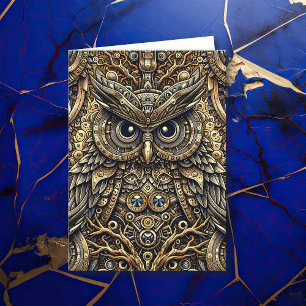 Carte Steampunk Metal Gears and Owl Birthday
