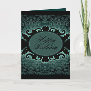 Carte Steampunk Turquoise noir Damas gothique monogramme