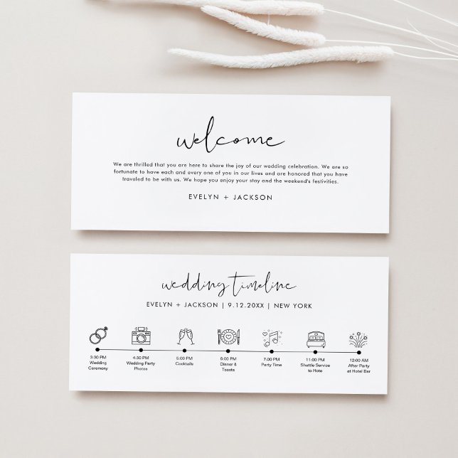 Carte STELLA Mariage Timeline et lettre de bienvenue 9x4 (Front and Back)