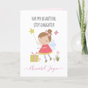 Carte Step Fille anniversaire fée filles rose whimsical