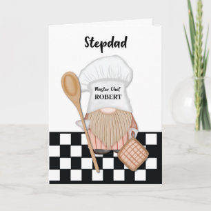 Carte Stepdad Anniversaire Whimsical Gnome Chef Cuisine