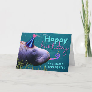 Carte Stepgirl Birthday Cute Manatee à la fête