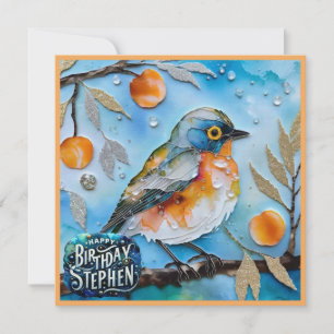 Carte STEPHEN ~ Joyeux anniversaire ~ Oiseau dans l'arbr