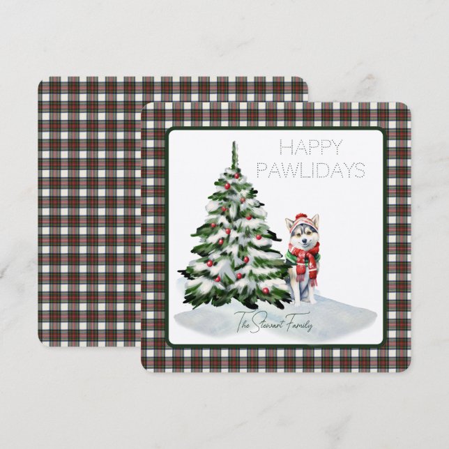 Carte Stewart habiller Tartan moderne Happy Pawlidays Ch (Devant / Derrière)