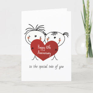 Carte Stick 10e Anniversaire Figure Couple Avec Coeur