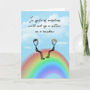 Carte Stick Anniversaire Figure Couple sur un arc-en-cie