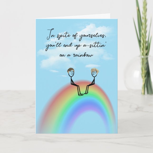 Carte Stick Anniversaire Figure Couple sur un arc-en-cie (Devant)