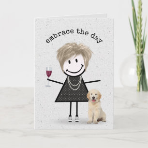 Carte Stick Figure Anniversaire fille avec chien