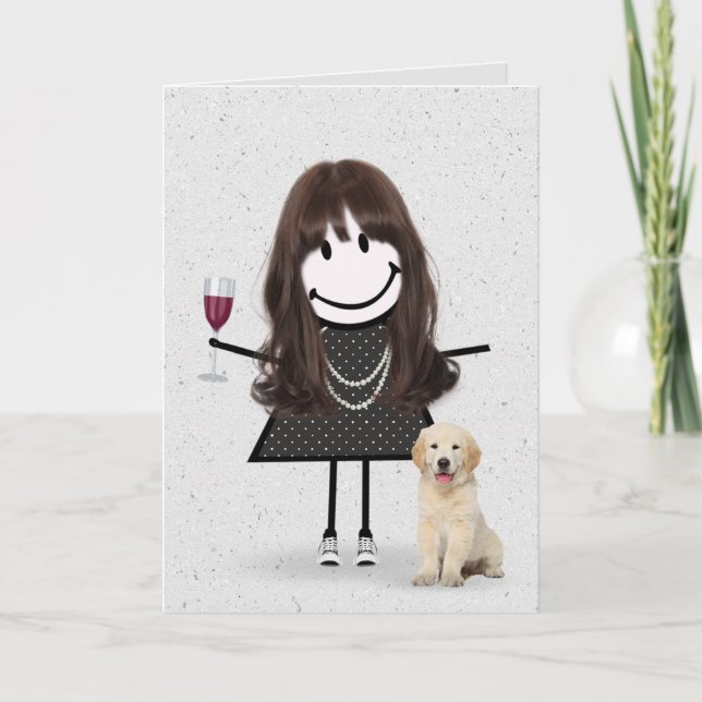 Carte Stick Figure Anniversaire fille avec chien (Devant)