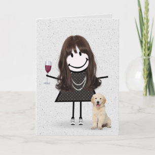 Carte Stick Figure Anniversaire fille avec chien