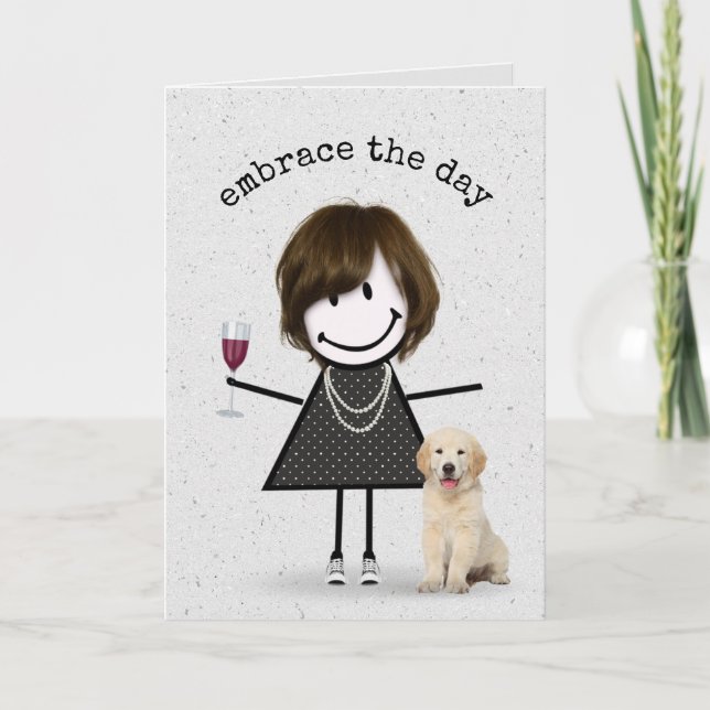 Carte Stick Figure Anniversaire fille avec chien (Devant)