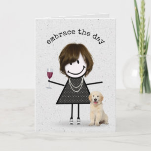 Carte Stick Figure Anniversaire fille avec chien