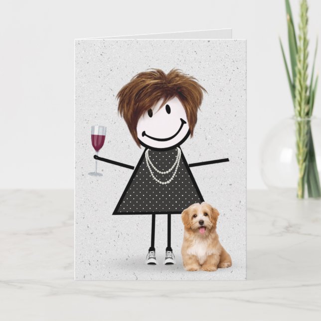 Carte Stick Figure Anniversaire fille avec chien (Devant)