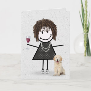 Carte Stick Figure Anniversaire fille avec Golden Retrie