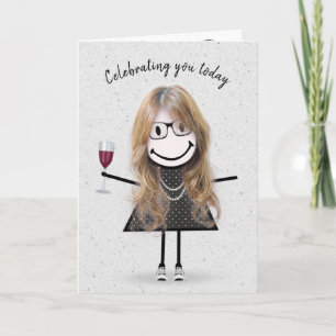 Carte Stick Figure Anniversaire fille avec vin rouge