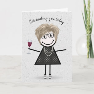 Carte Stick Figure Anniversaire fille avec vin rouge